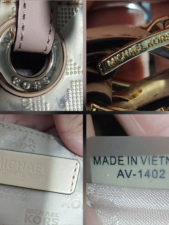 Michael Kors Pale Gold Metallic Jet Set Logo Embossed Tote Bag Shoulderbag Purse - Picture 6 of 7